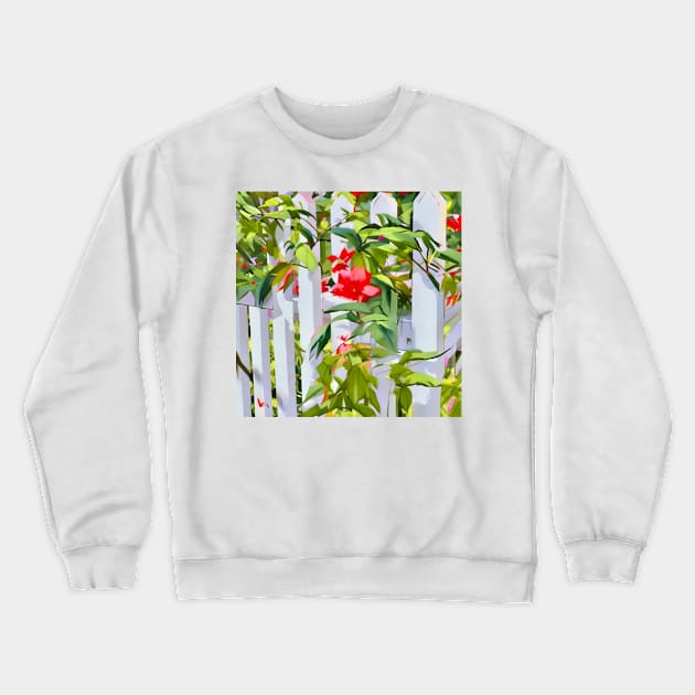 Flowers on a White Picket Fence Crewneck Sweatshirt by DANAROPER